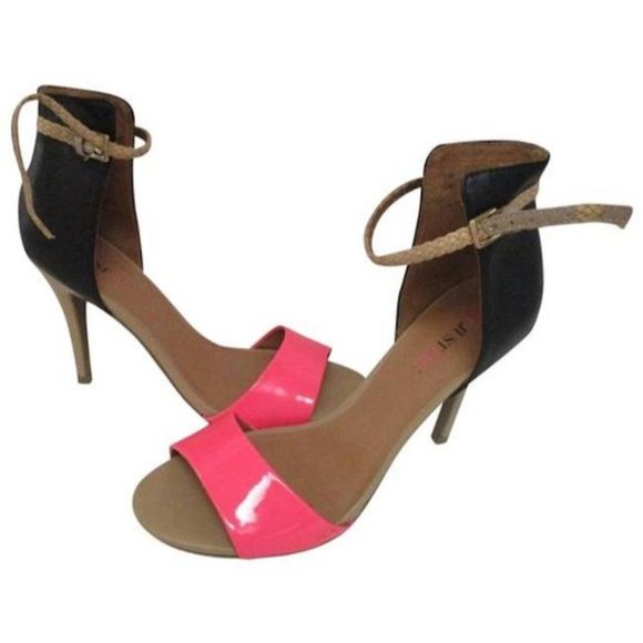*JustFab Black and Hot Pink Patent Sandals - Picture 2 of 7